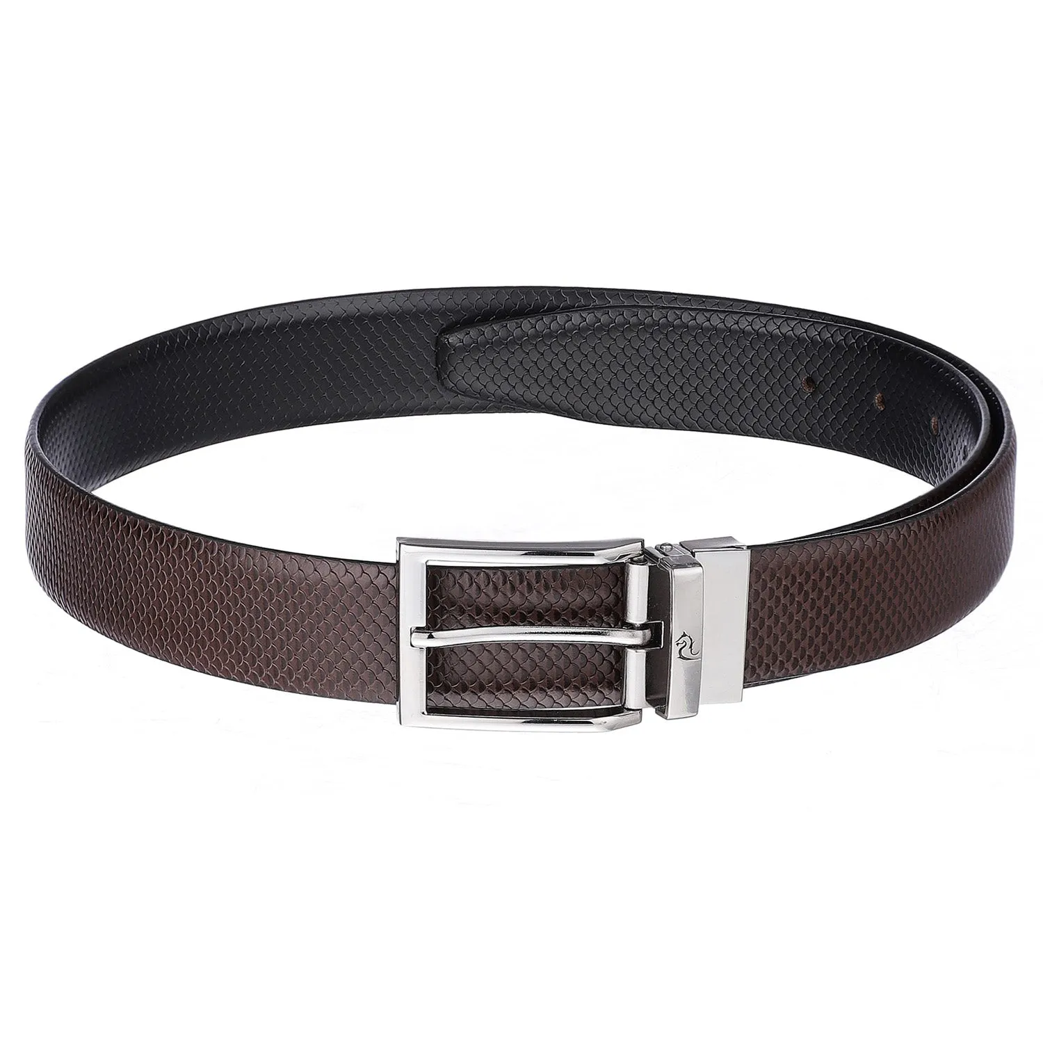 4264 Black & Brown Reversible Textured Leather Belt for Men