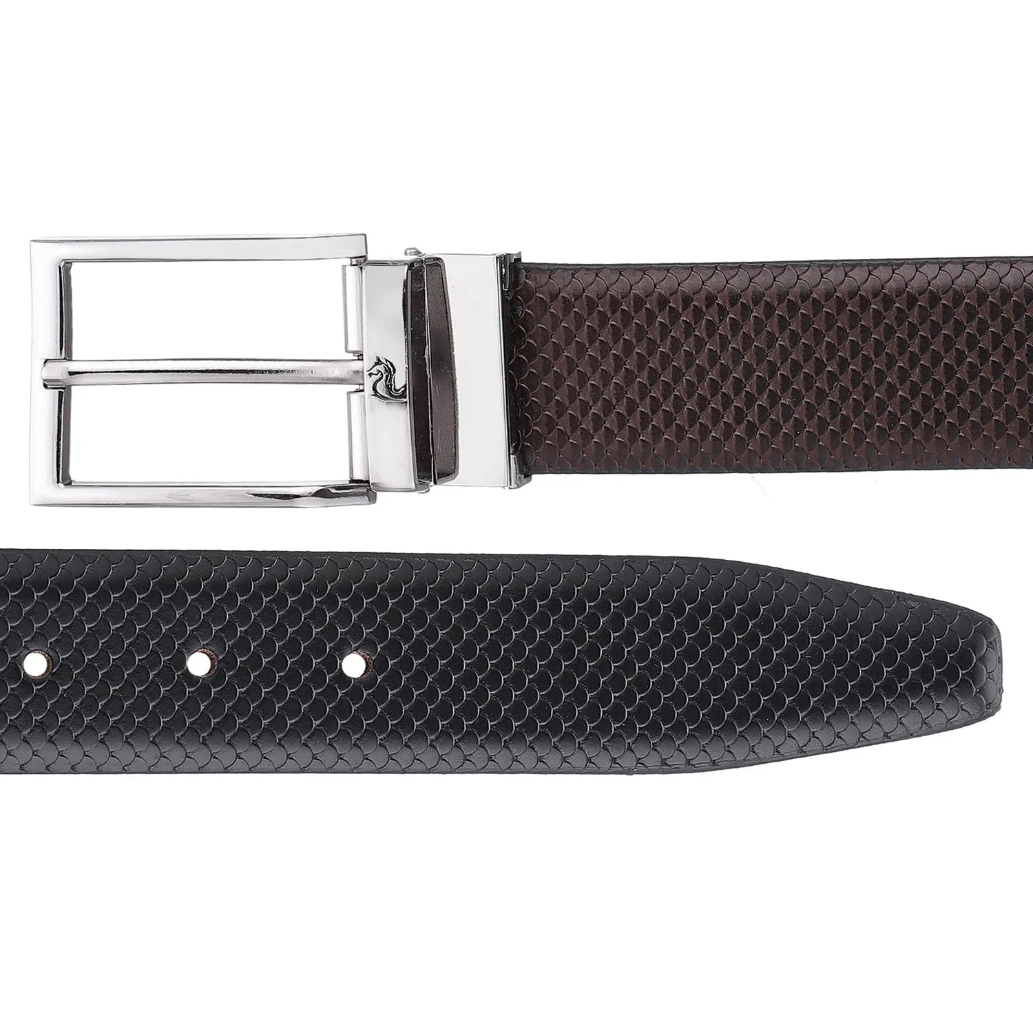 4264 Black & Brown Reversible Textured Leather Belt for Men