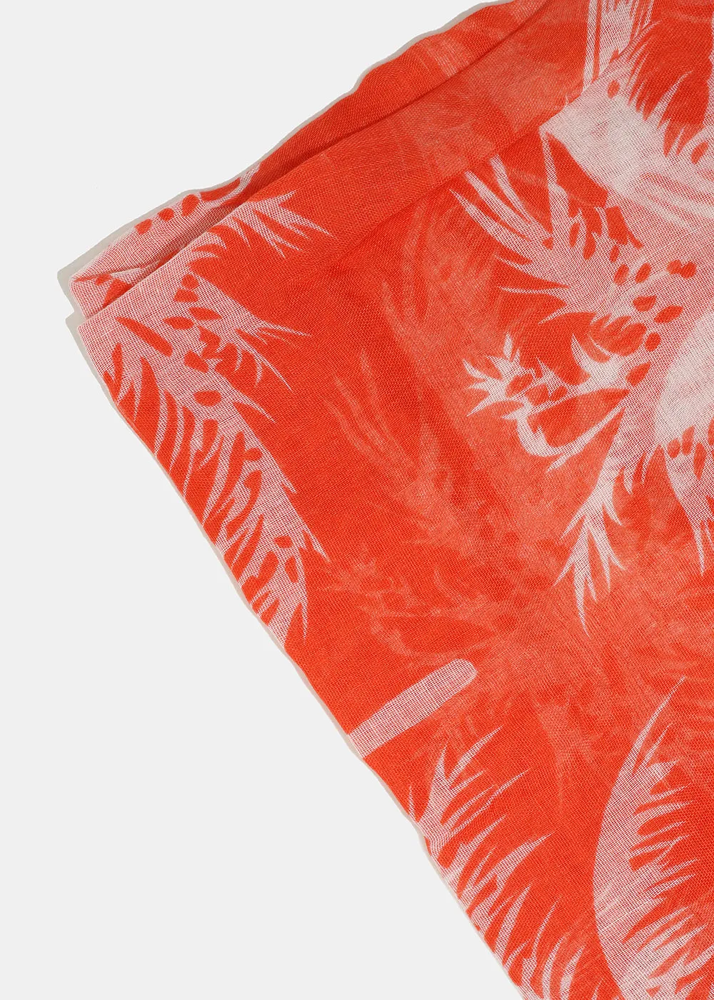 A  Coral Palm Tree Print Lightweight Scarf