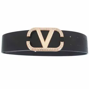 Angled Rhinestone Inverted V Buckle Belt