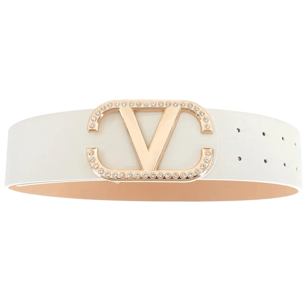 Angled Rhinestone Inverted V Buckle Belt