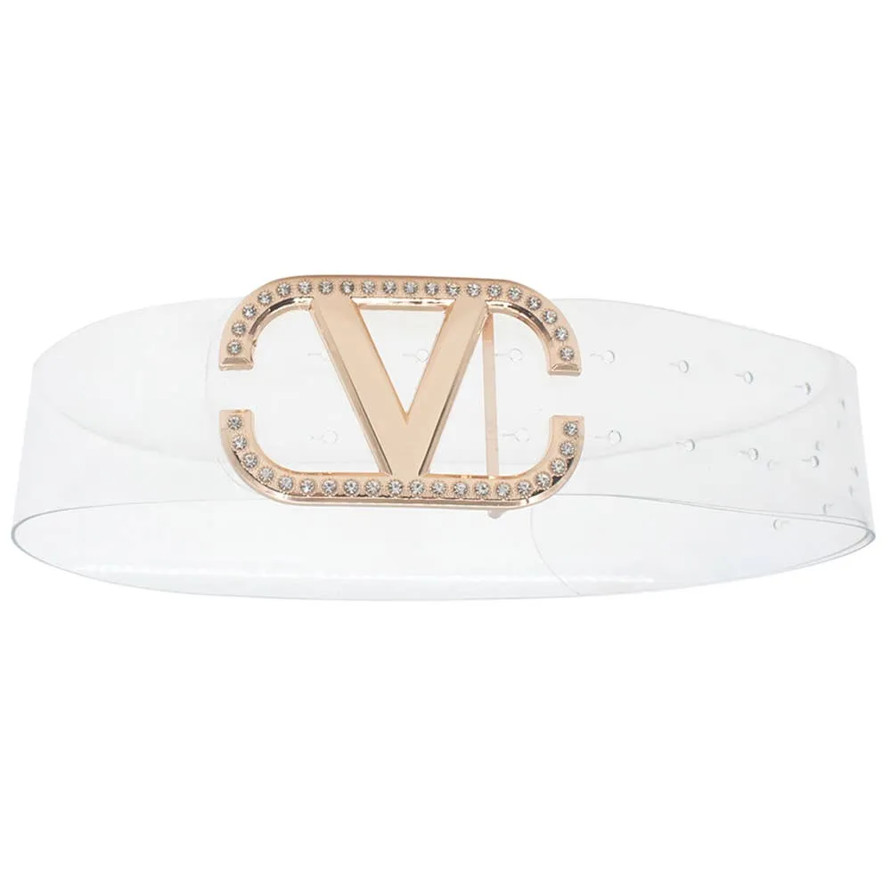 Angled Rhinestone Inverted V Buckle Belt