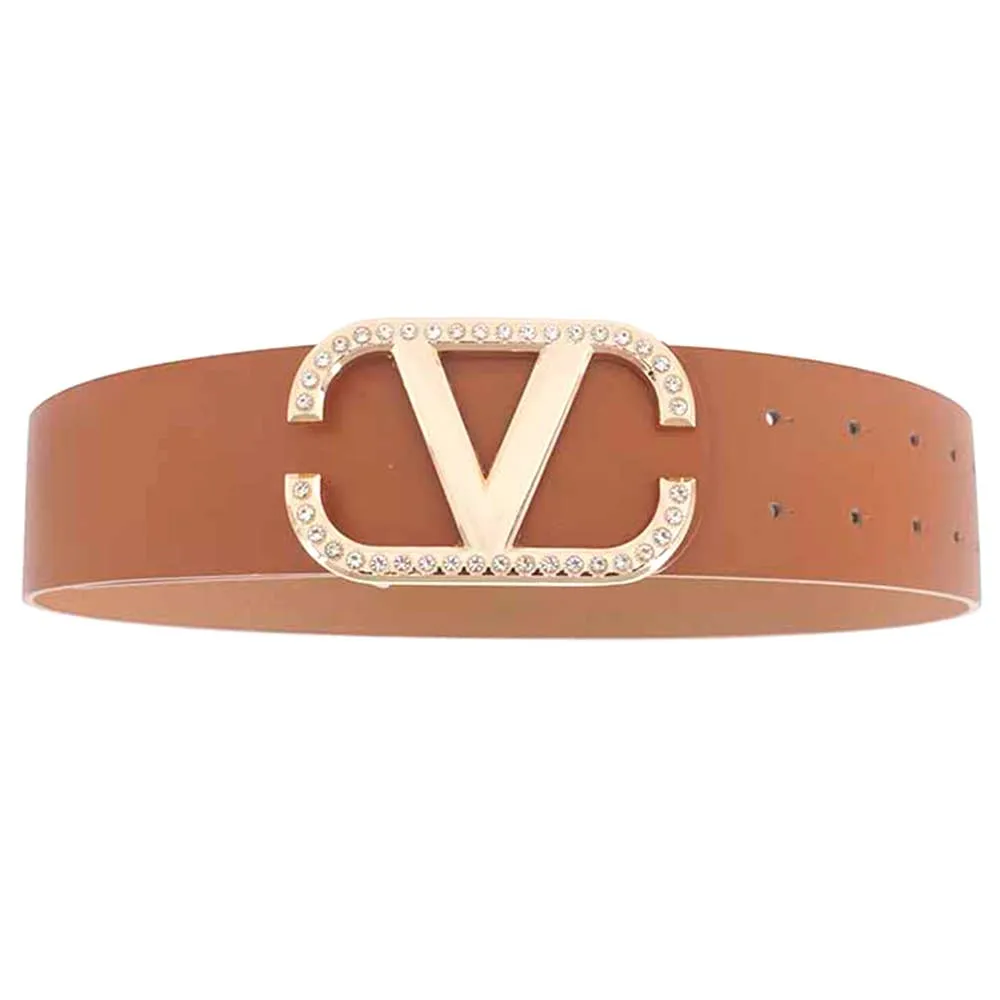 Angled Rhinestone Inverted V Buckle Belt