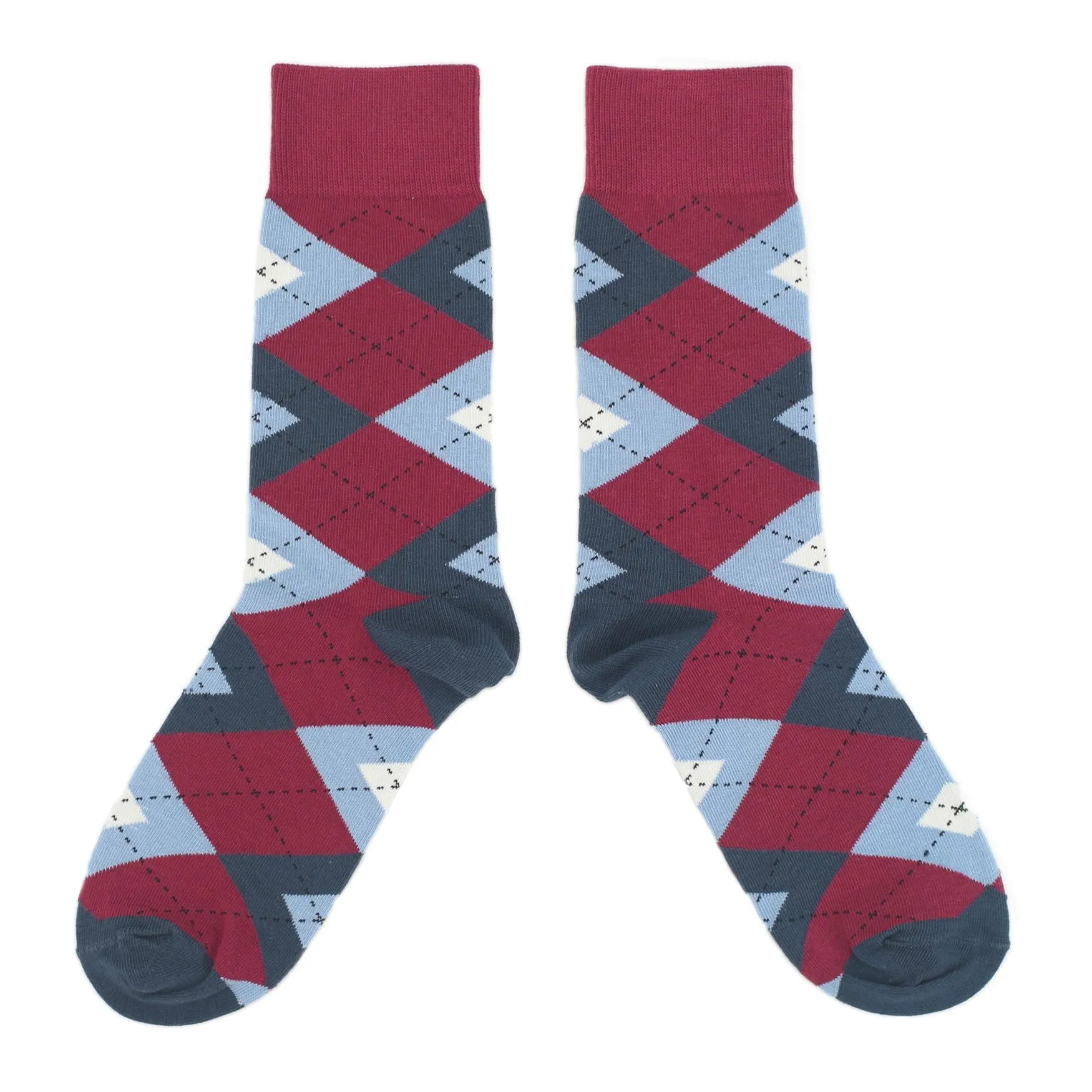 Apple Red Blue Argyle Men's Dress Socks