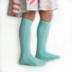 Aqua Mint Grid Knee Highs