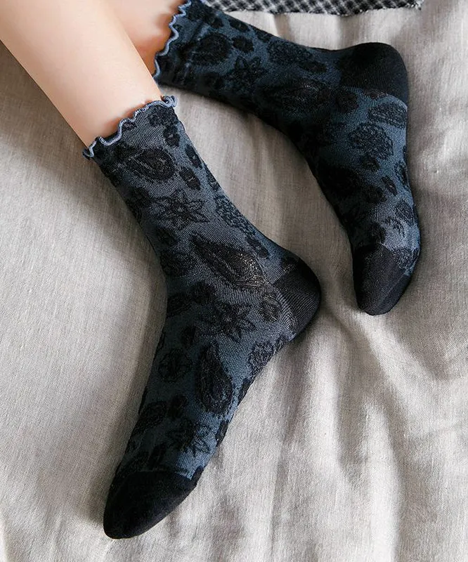 Art Jacquard Ruffled Cotton Mid Calf Socks