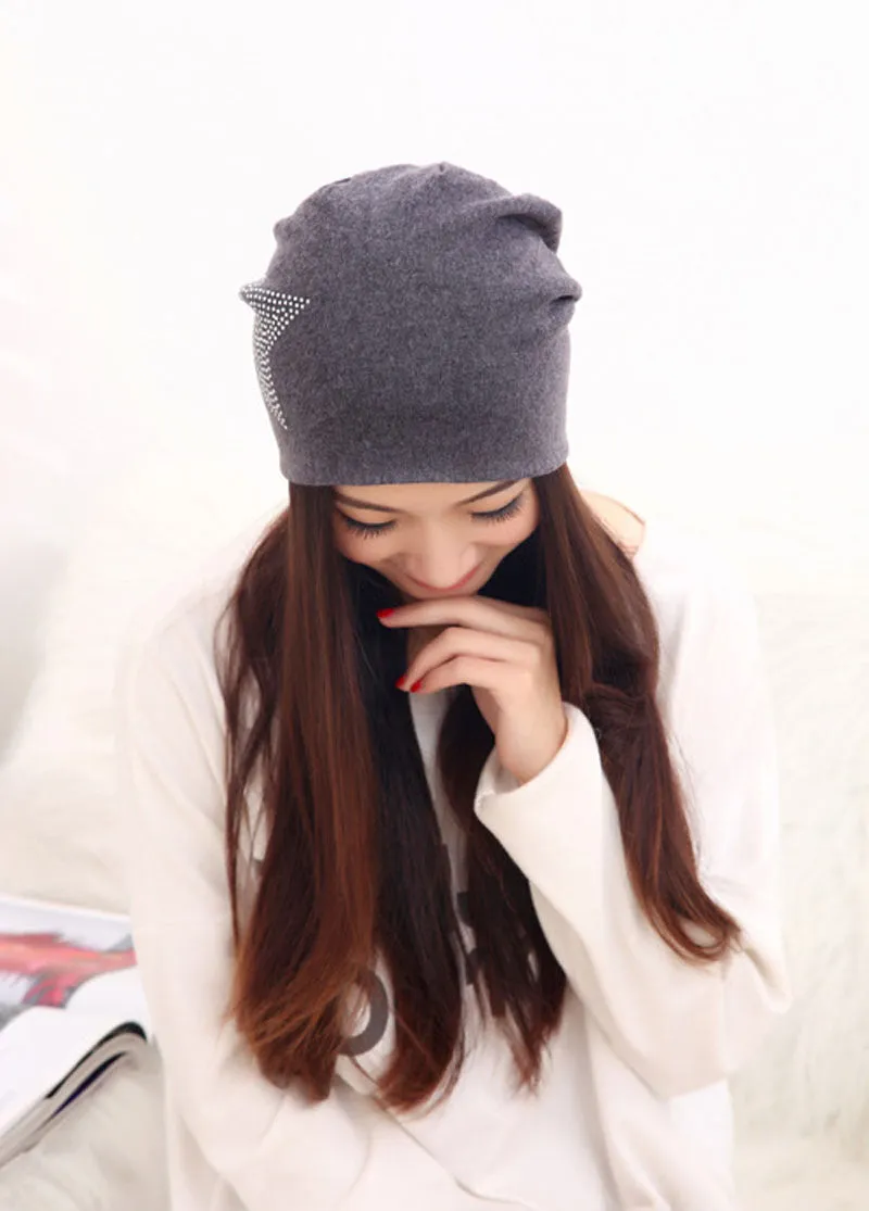 Autumn Fashion New Knit Baggy Beanie Hat with Star Female Warm Winter Hats for Girls Women Beanies Bonnet Head Cap