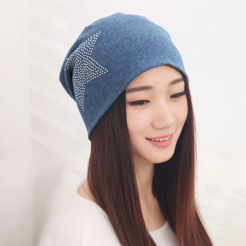 Autumn Fashion New Knit Baggy Beanie Hat with Star Female Warm Winter Hats for Girls Women Beanies Bonnet Head Cap