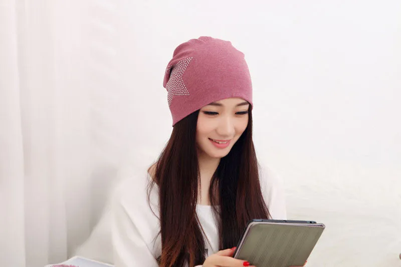 Autumn Fashion New Knit Baggy Beanie Hat with Star Female Warm Winter Hats for Girls Women Beanies Bonnet Head Cap