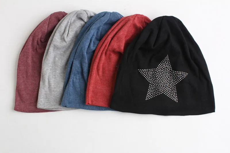 Autumn Fashion New Knit Baggy Beanie Hat with Star Female Warm Winter Hats for Girls Women Beanies Bonnet Head Cap