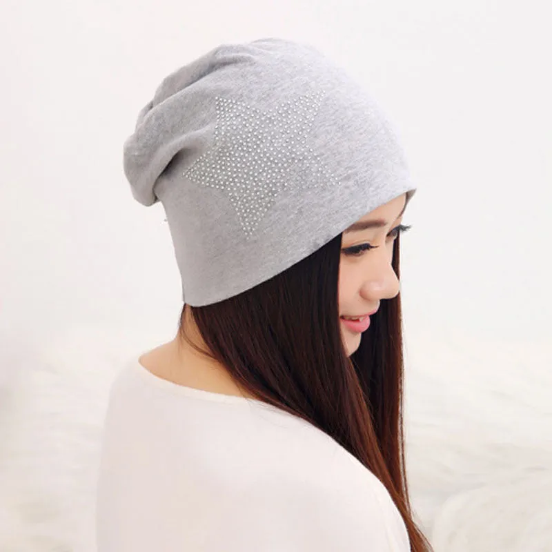 Autumn Fashion New Knit Baggy Beanie Hat with Star Female Warm Winter Hats for Girls Women Beanies Bonnet Head Cap