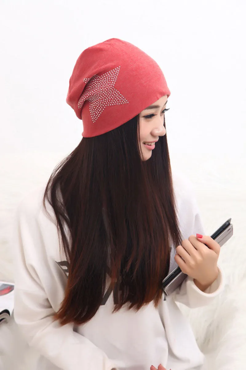 Autumn Fashion New Knit Baggy Beanie Hat with Star Female Warm Winter Hats for Girls Women Beanies Bonnet Head Cap