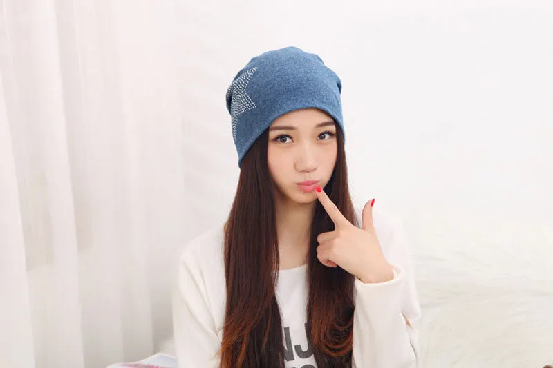 Autumn Fashion New Knit Baggy Beanie Hat with Star Female Warm Winter Hats for Girls Women Beanies Bonnet Head Cap