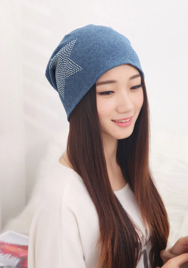 Autumn Fashion New Knit Baggy Beanie Hat with Star Female Warm Winter Hats for Girls Women Beanies Bonnet Head Cap