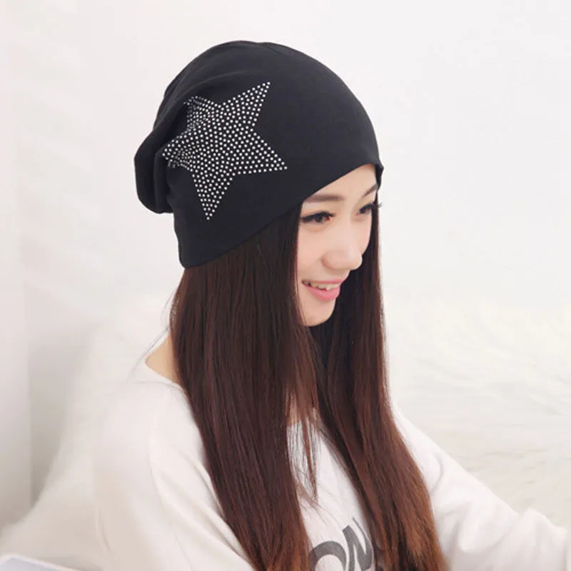 Autumn Fashion New Knit Baggy Beanie Hat with Star Female Warm Winter Hats for Girls Women Beanies Bonnet Head Cap