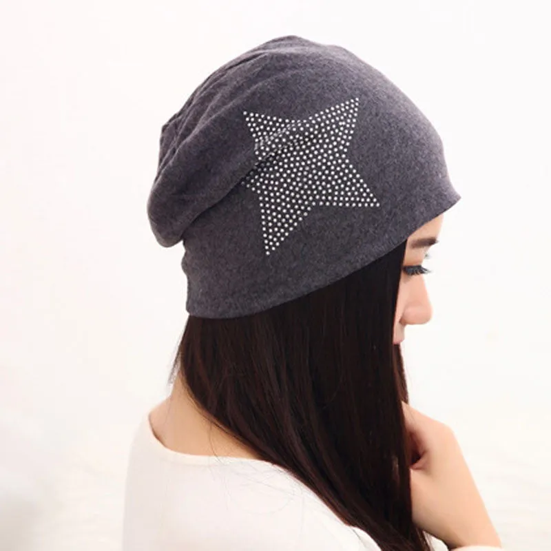 Autumn Fashion New Knit Baggy Beanie Hat with Star Female Warm Winter Hats for Girls Women Beanies Bonnet Head Cap