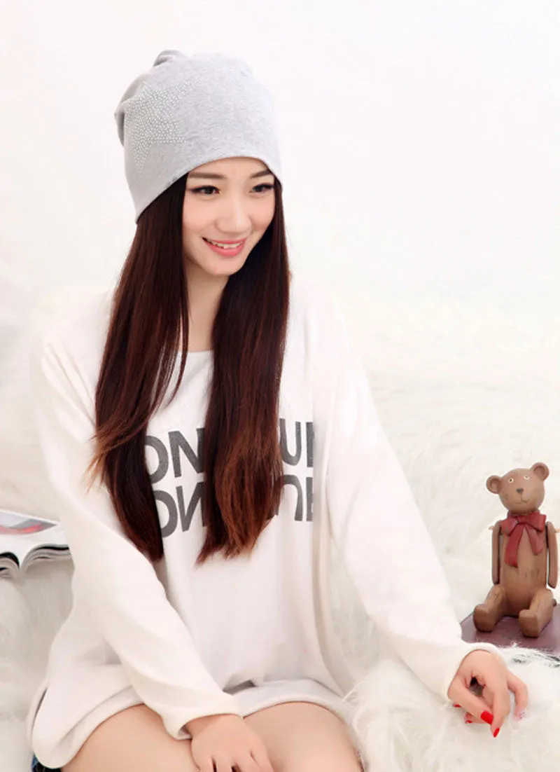 Autumn Fashion New Knit Baggy Beanie Hat with Star Female Warm Winter Hats for Girls Women Beanies Bonnet Head Cap