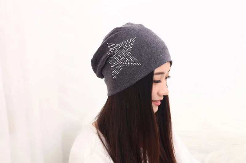 Autumn Fashion New Knit Baggy Beanie Hat with Star Female Warm Winter Hats for Girls Women Beanies Bonnet Head Cap