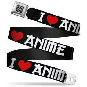 BD Wings Logo CLOSE-UP Full Color Black Silver Seatbelt Belt - I "Heart" ANIME Bold Black/White/Red Webbing