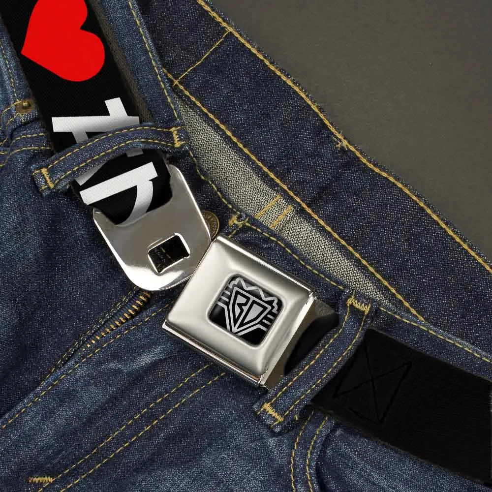 BD Wings Logo CLOSE-UP Full Color Black Silver Seatbelt Belt - I "Heart" ANIME Bold Black/White/Red Webbing