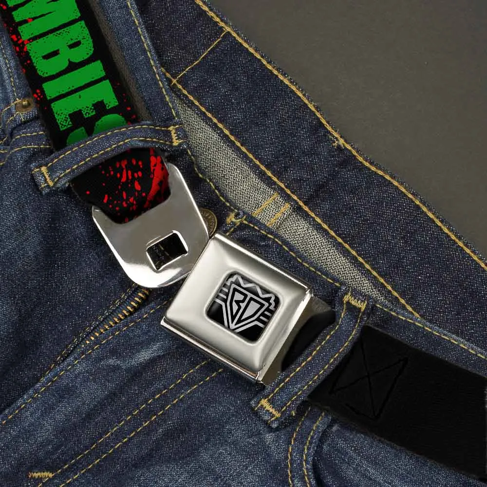 BD Wings Logo CLOSE-UP Full Color Black Silver Seatbelt Belt - I "Heart" ZOMBIES Bold Splatter Black/Green/Red Webbing