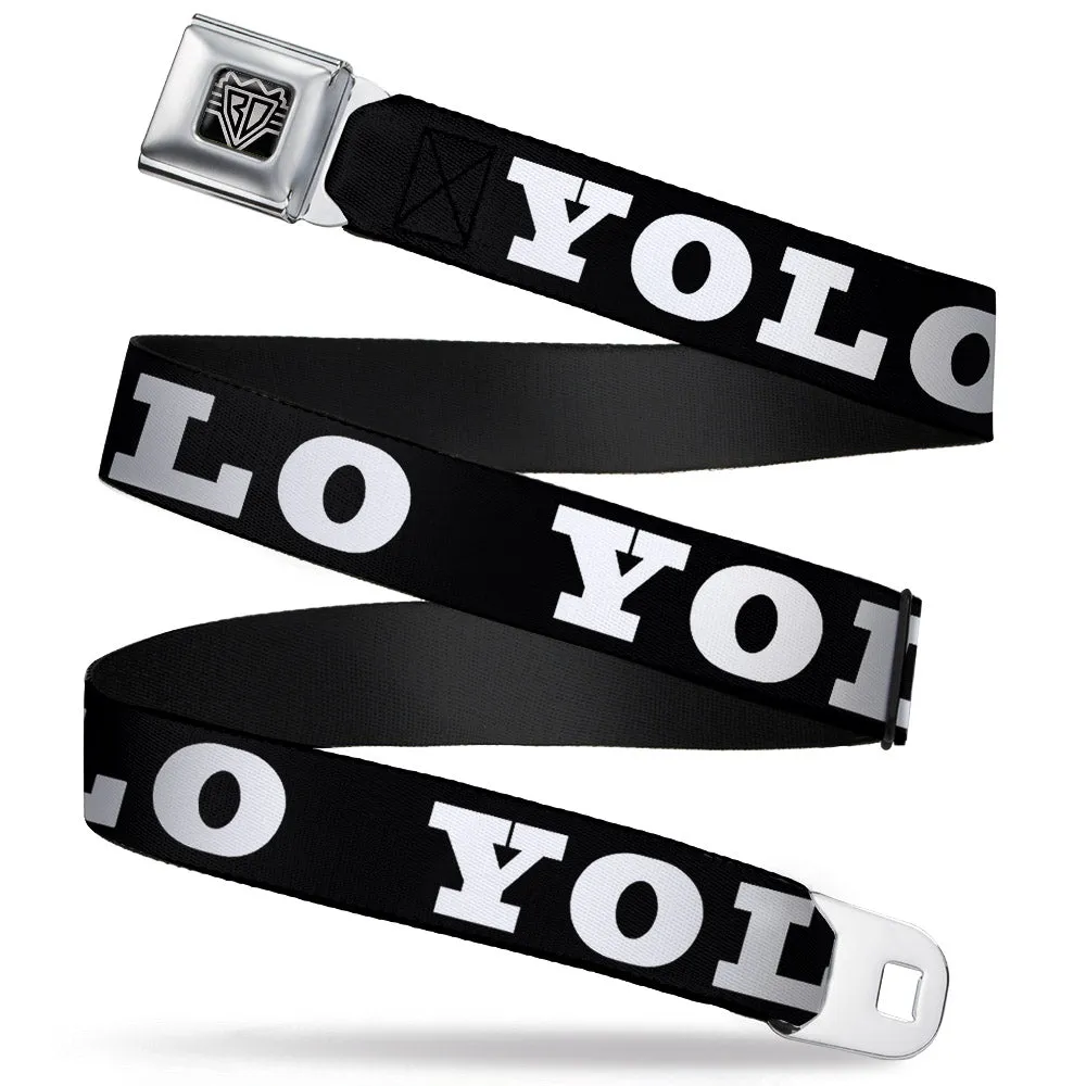 BD Wings Logo CLOSE-UP Full Color Black Silver Seatbelt Belt - YOLO Bold Black/White Webbing