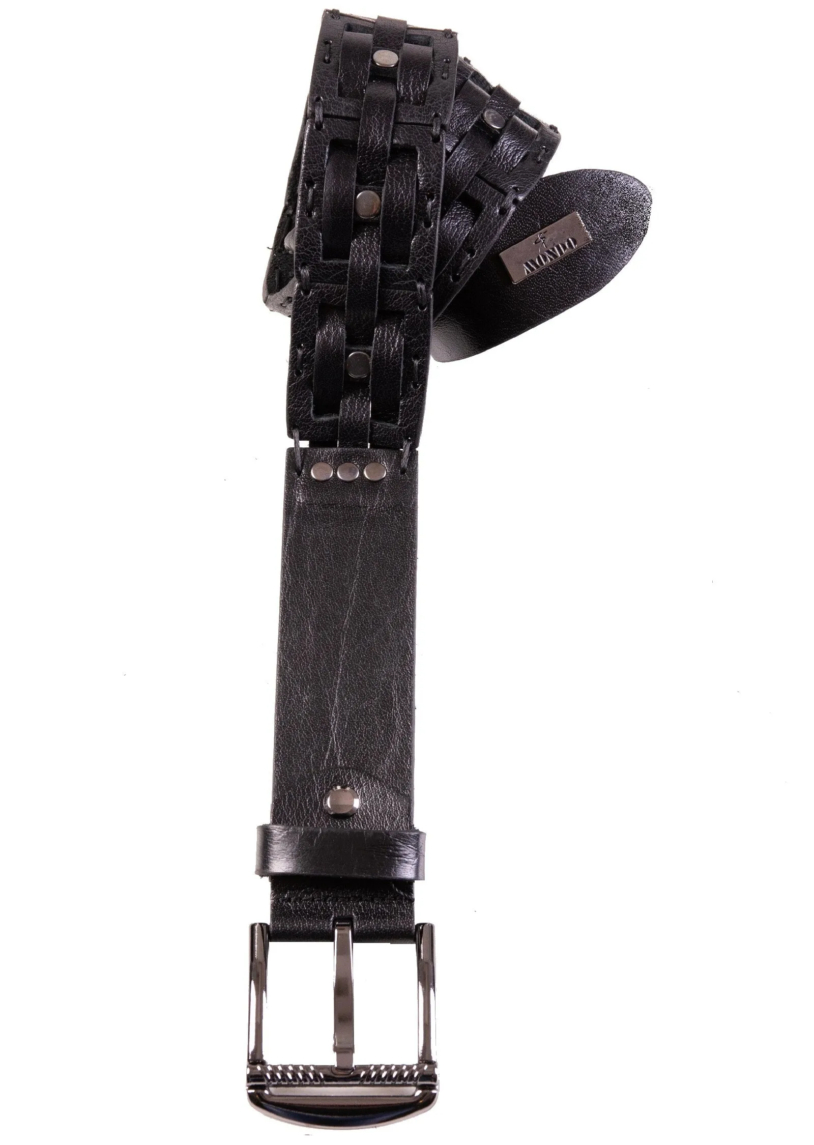 Black Intrecciato Studded Belt