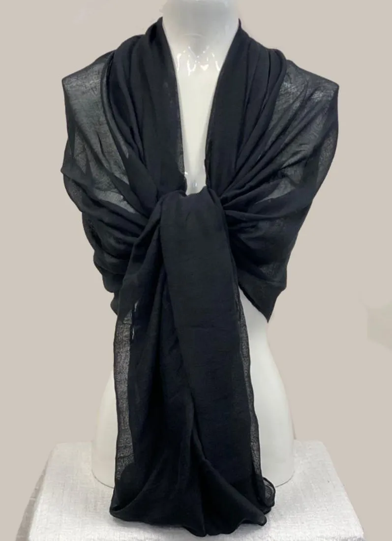 Black Soft Cotton Muslin Scarf-Black-STD