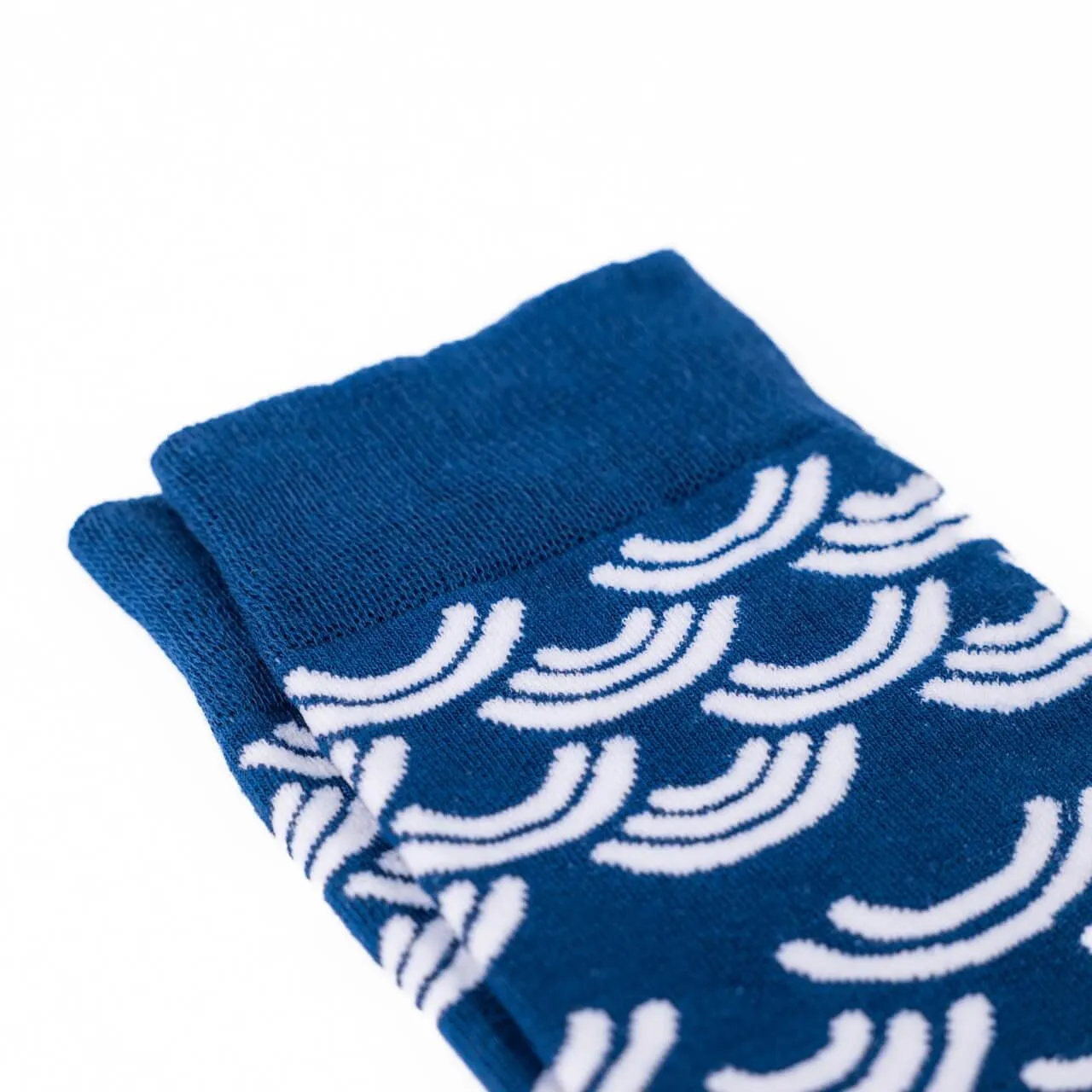 Blue Patterned White Waves Dress Socks