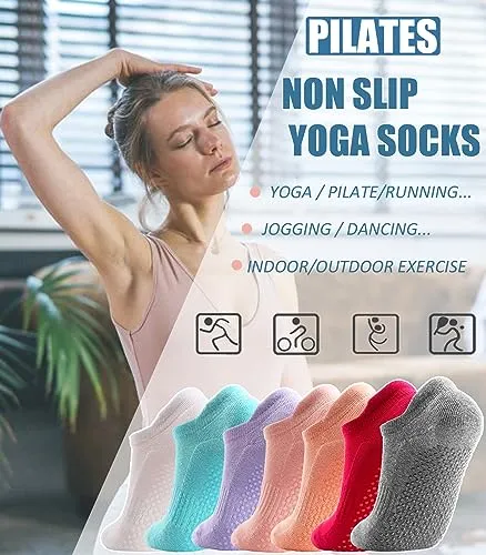 Breslatte Grip Socks Pilates Hospital Socks with Grips for Women Gripper Socks Non Slip Socks 3pair black pink grey, One Size