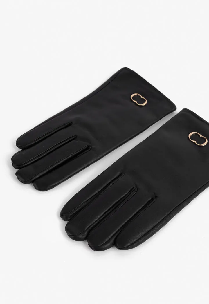 Choice Solid Metal Emblem Gloves Black