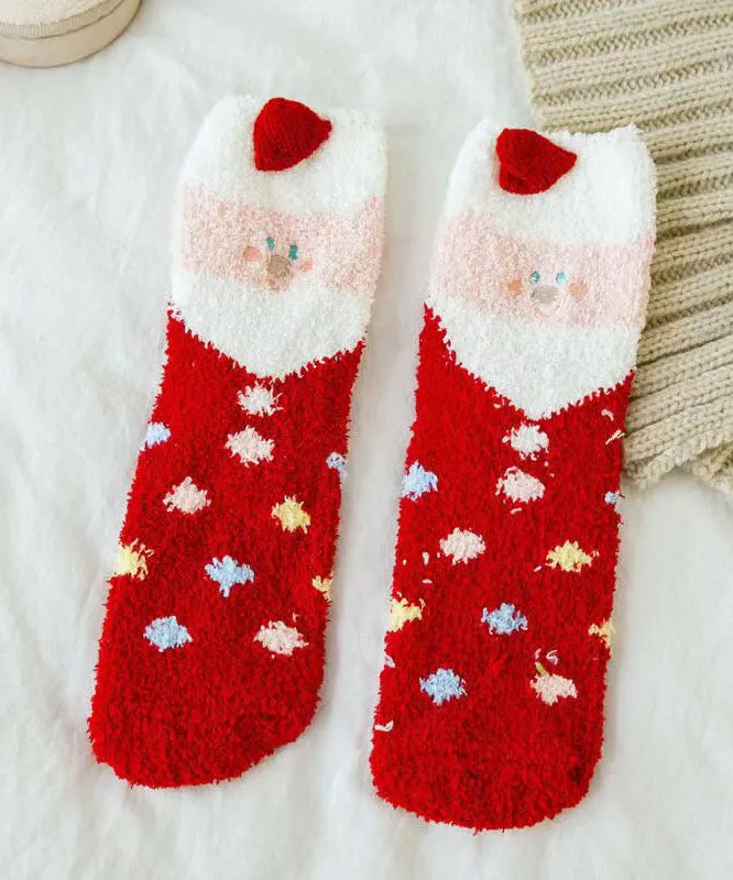 Coral Plush Mid Calf Socks Winter Cute Cartoon Christmas