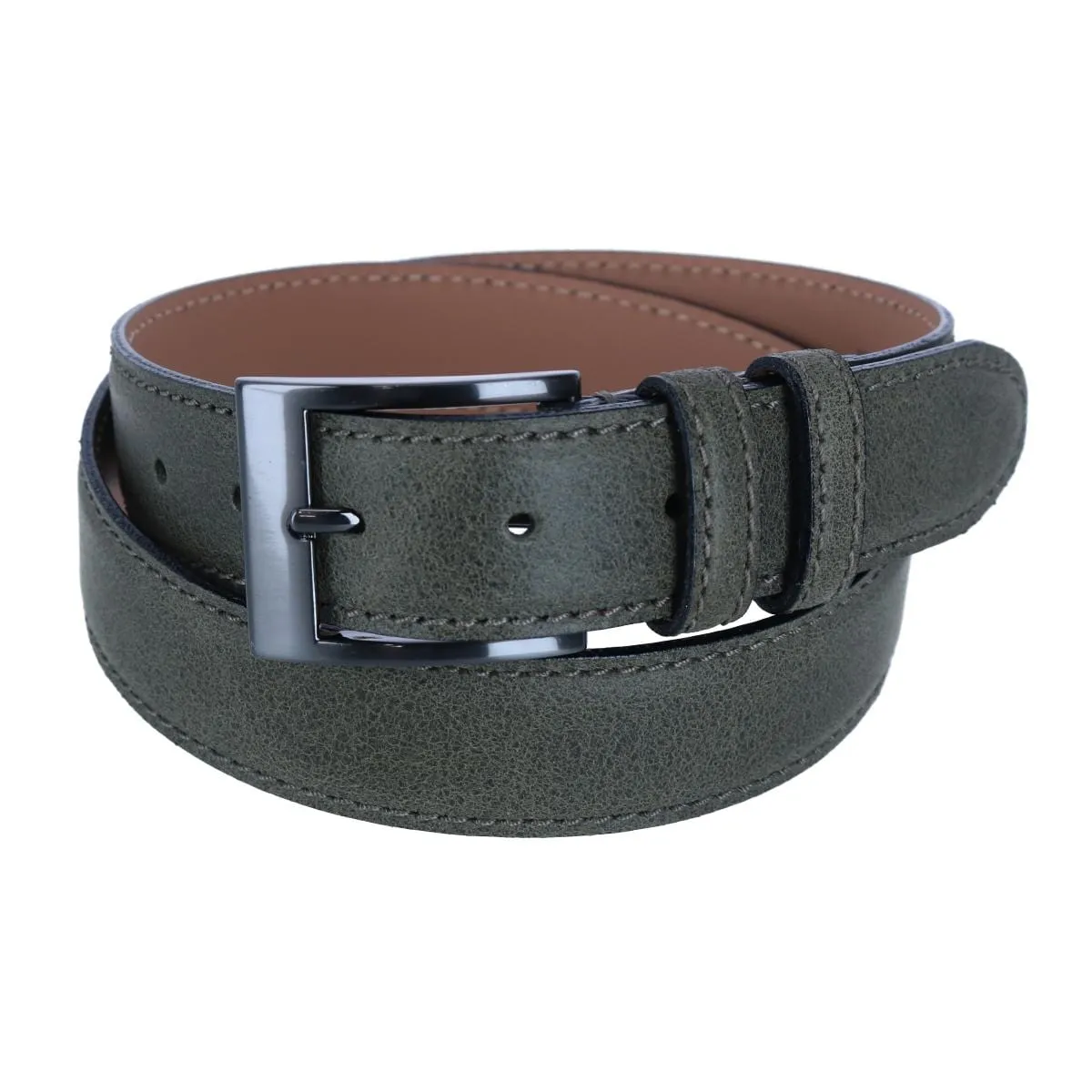 CTM® Men's Textured Italian Leather Belt with Sqaure Buckle