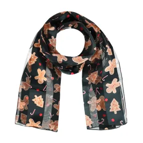 CTM® Women's Holiday Gingerbread Print Lightweight Scarf