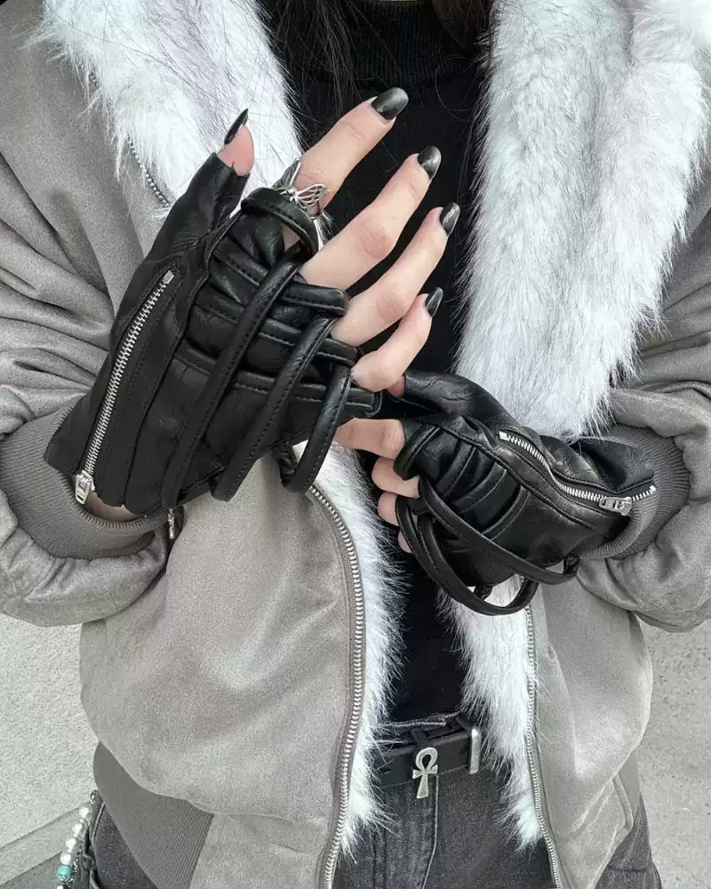 Cyberpunk Functional Zipper Motorcycle Fingerless Gloves