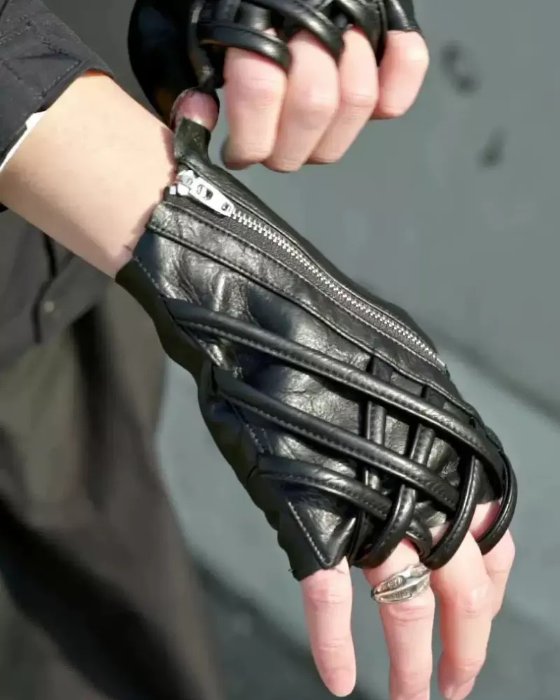 Cyberpunk Functional Zipper Motorcycle Fingerless Gloves