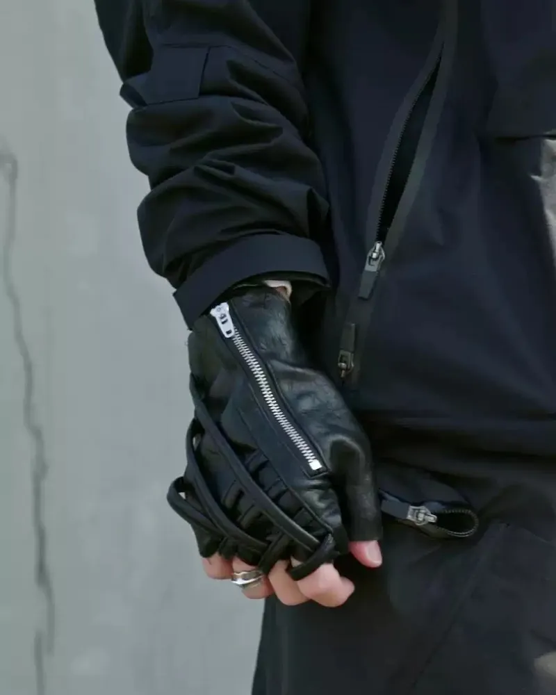 Cyberpunk Functional Zipper Motorcycle Fingerless Gloves