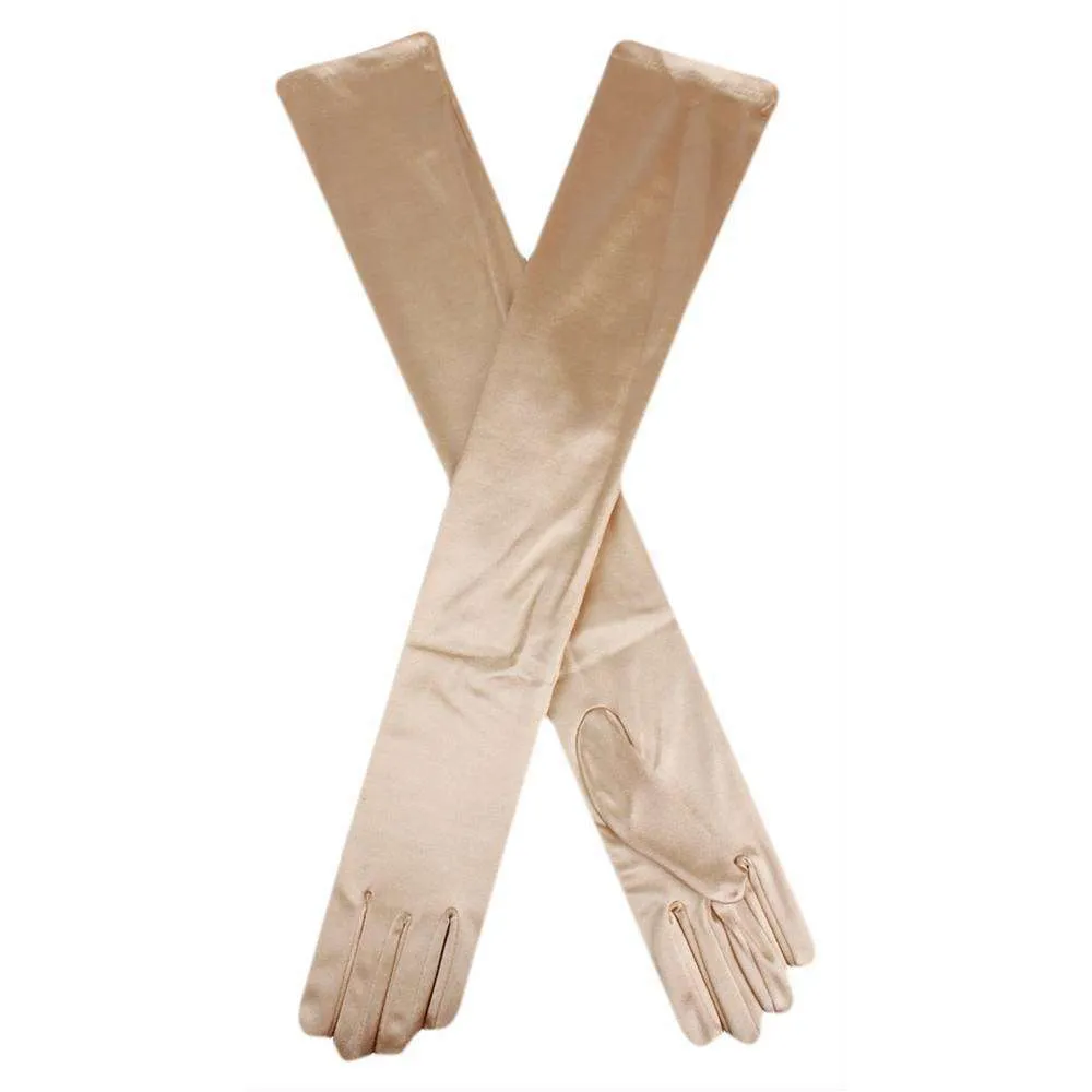 Dents Long Satin Shoulder Length Evening Gloves - Gold