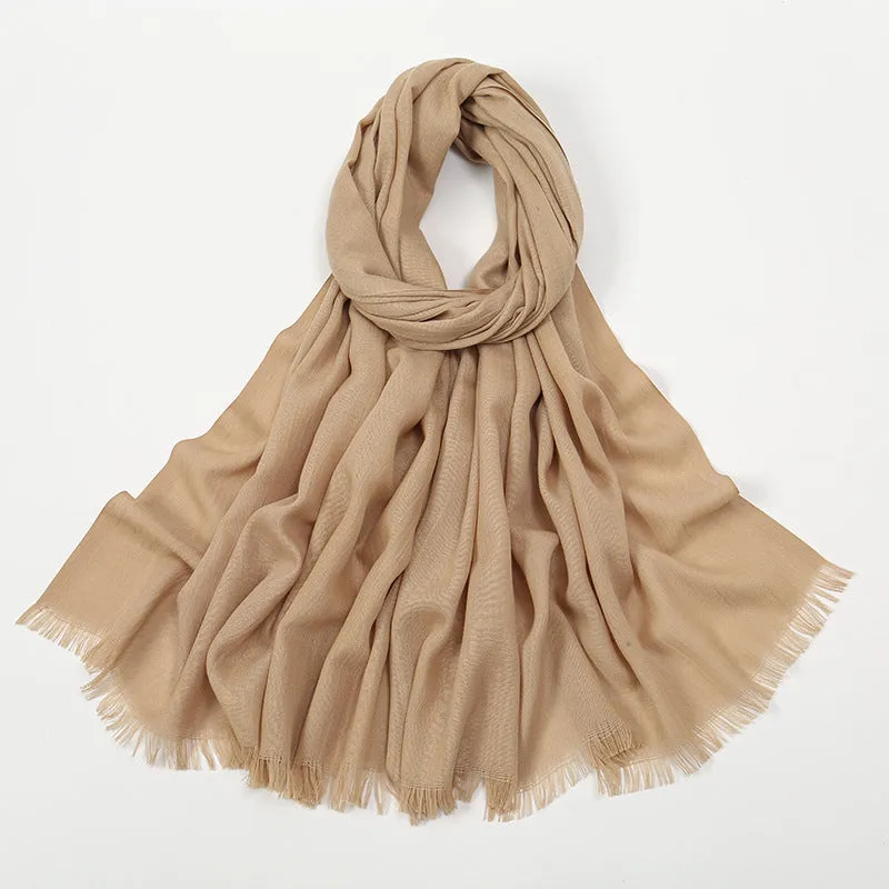 Flat Slub Cotton Solid Color Scarf Breathable Monochrome