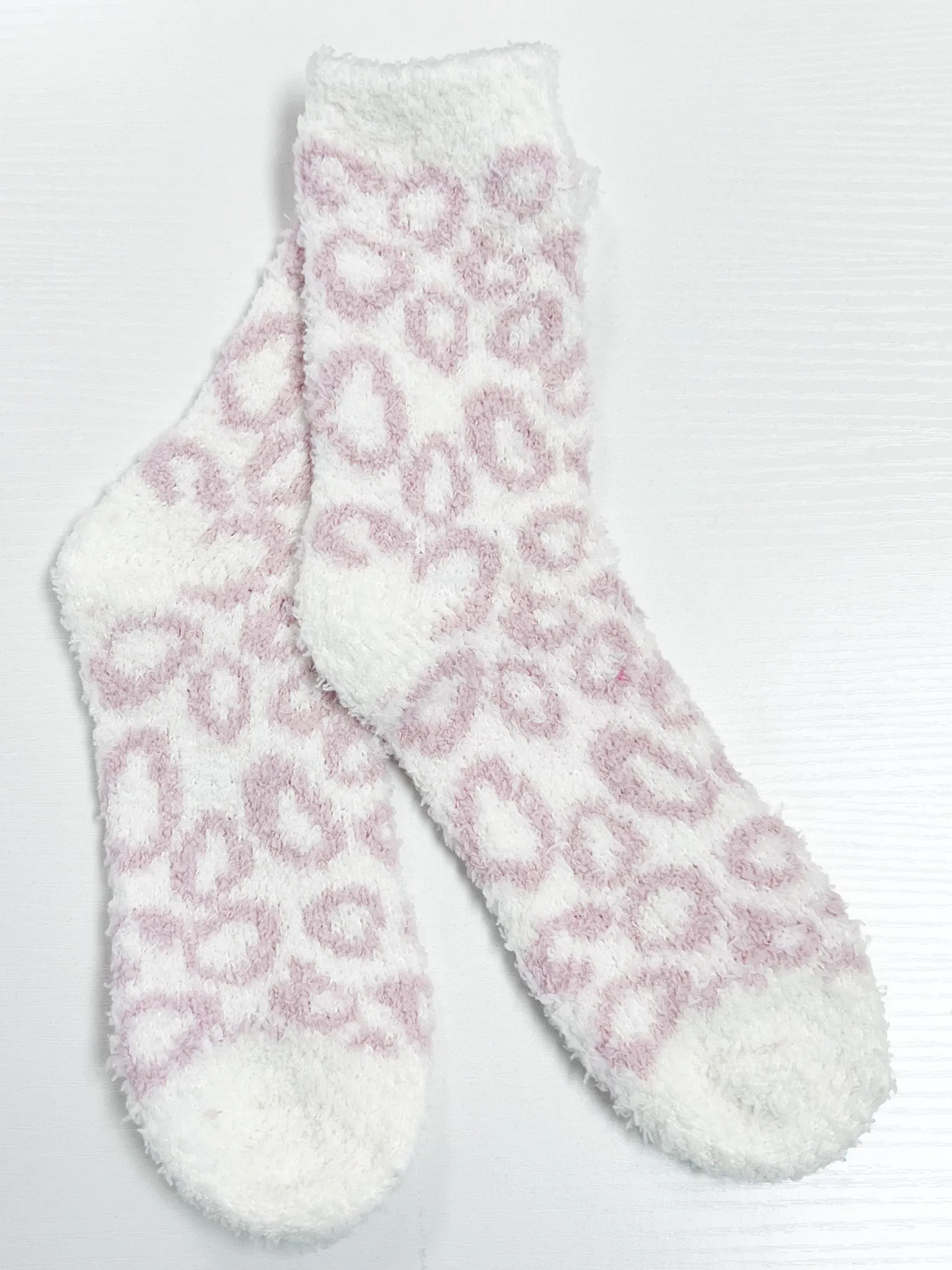 Fuzzy Leopard Socks - Pink & White