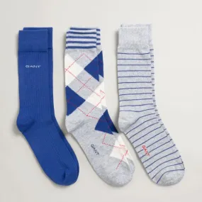 GANT - 3-Pack Argyle Socks - College Blue/Grey