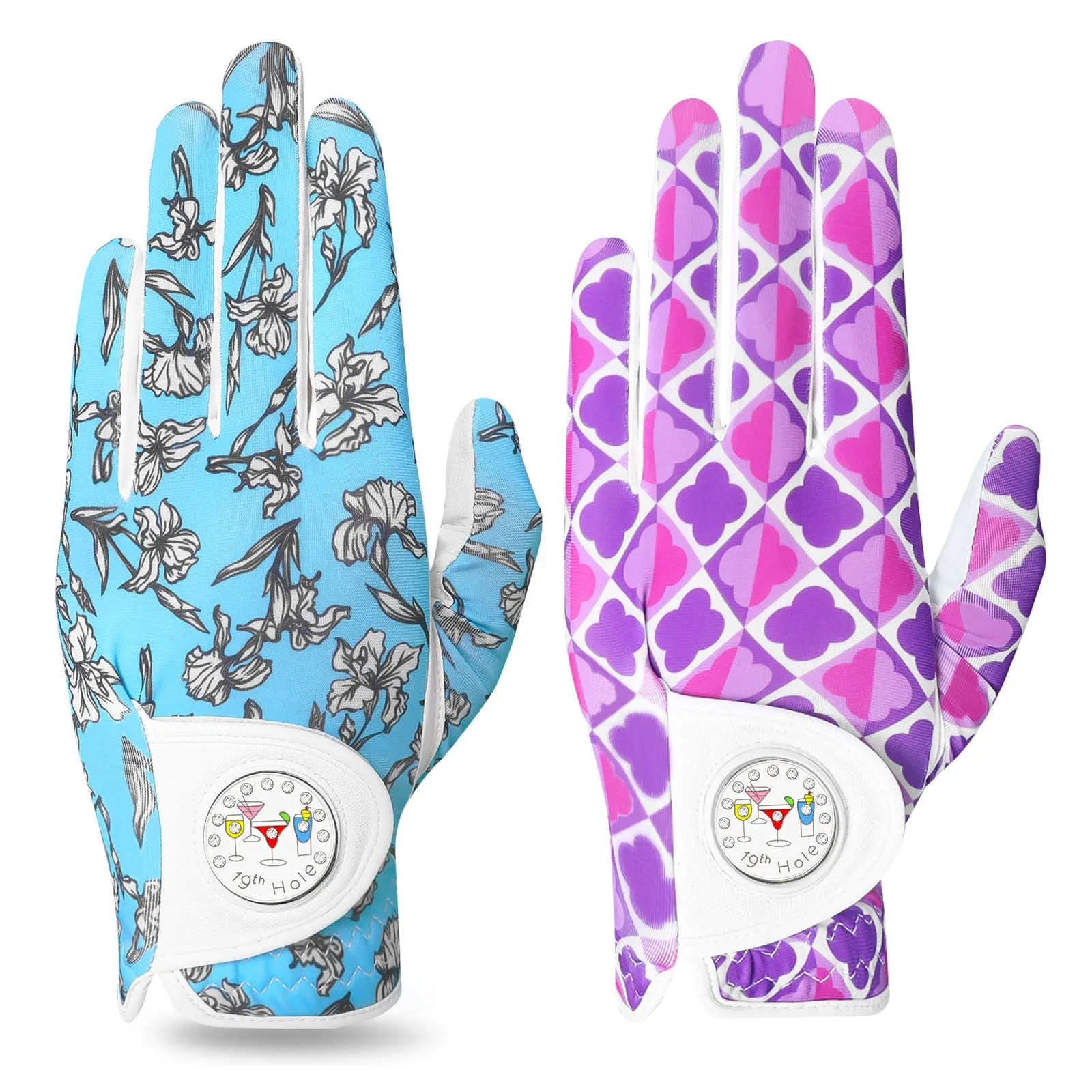 Golf Gloves Women Full Finger Blue Purple Combo 2 Pack