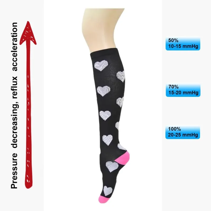 Grey Heart Patterned Knee High (Compression Socks)