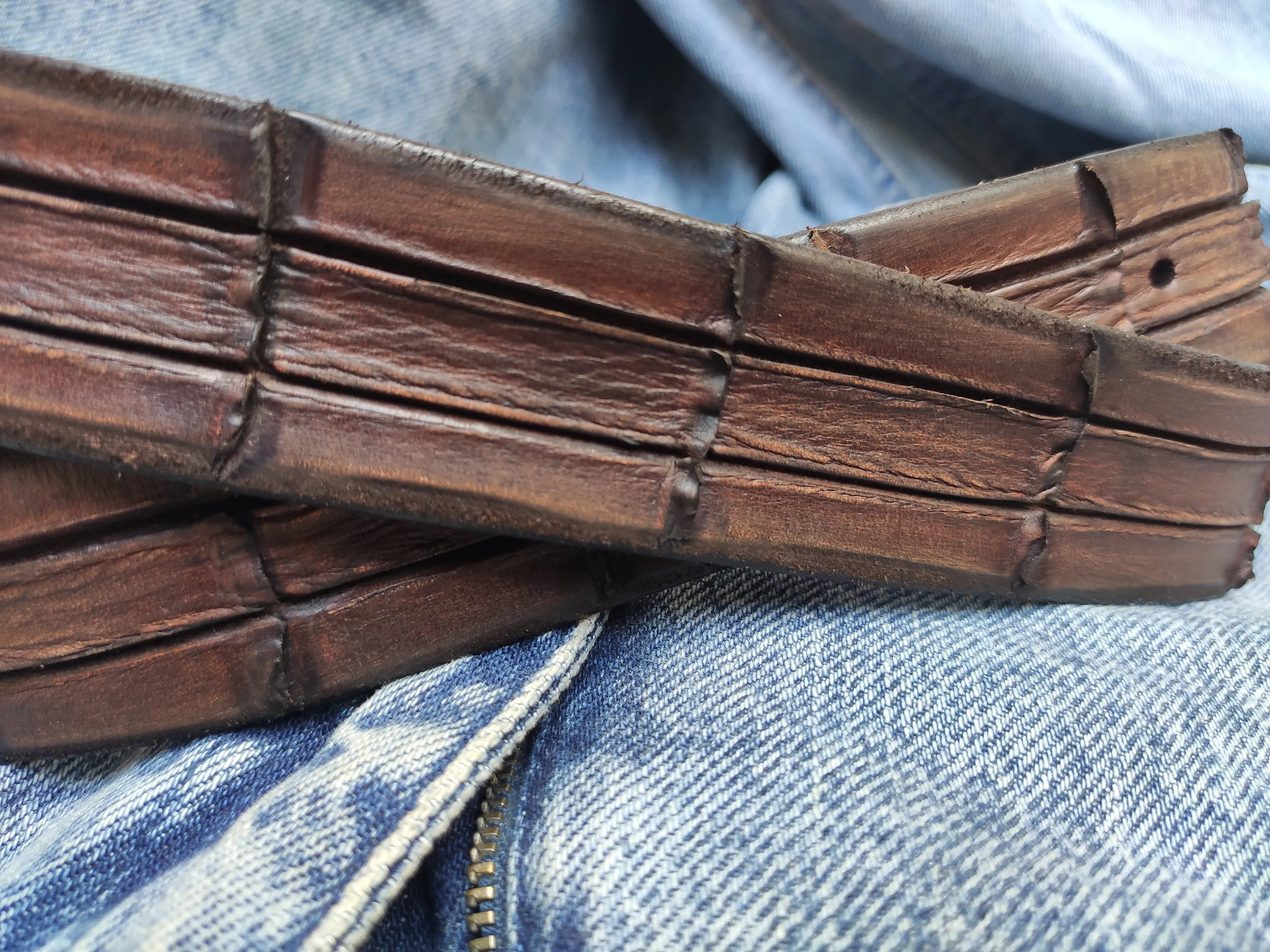 Handmade Brown Leather Crocodile Belt - Textured Design