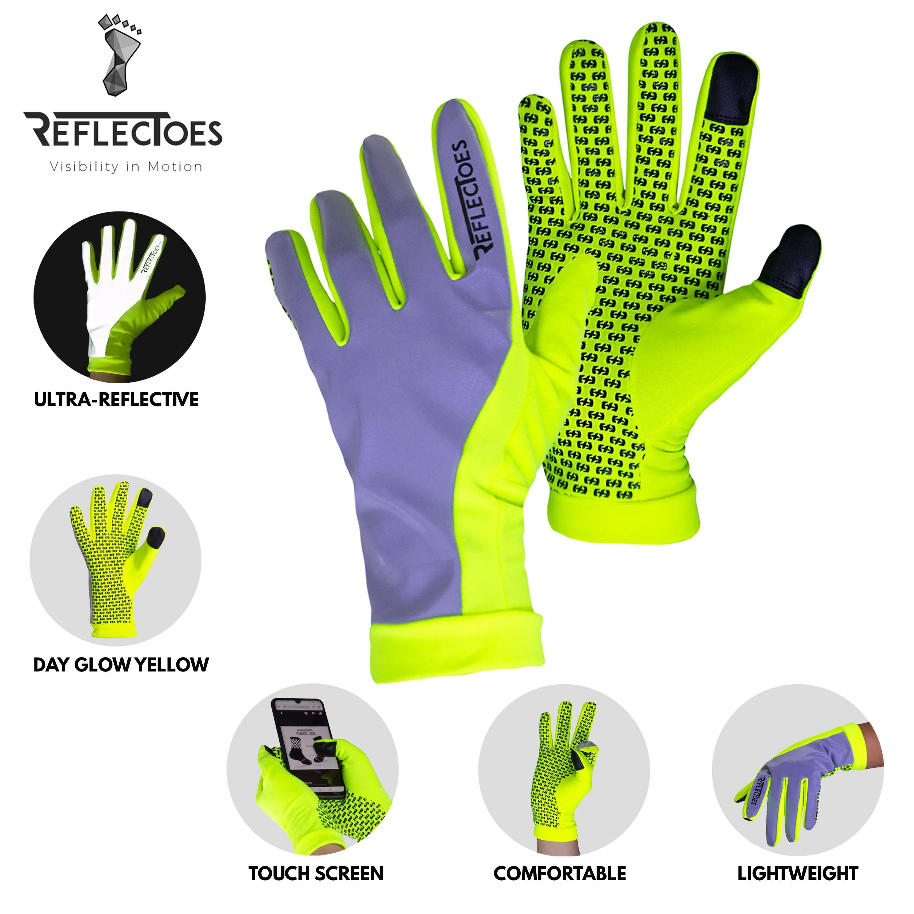 High Visibility Reflective Running Gloves: Yellow / M