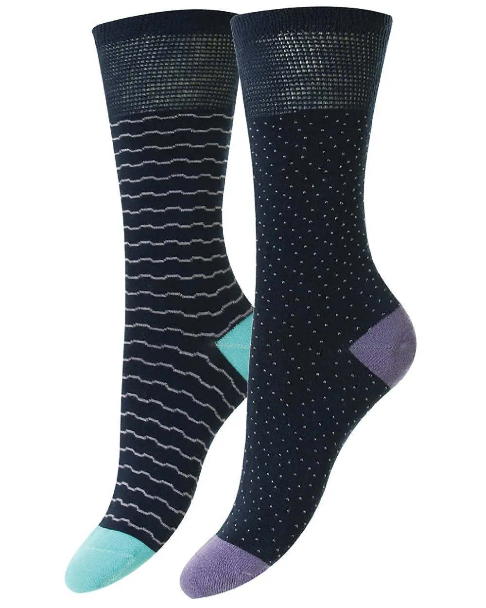 HJ Hall Dash & Wave Bamboo Comfort Top Socks | Twin Pack