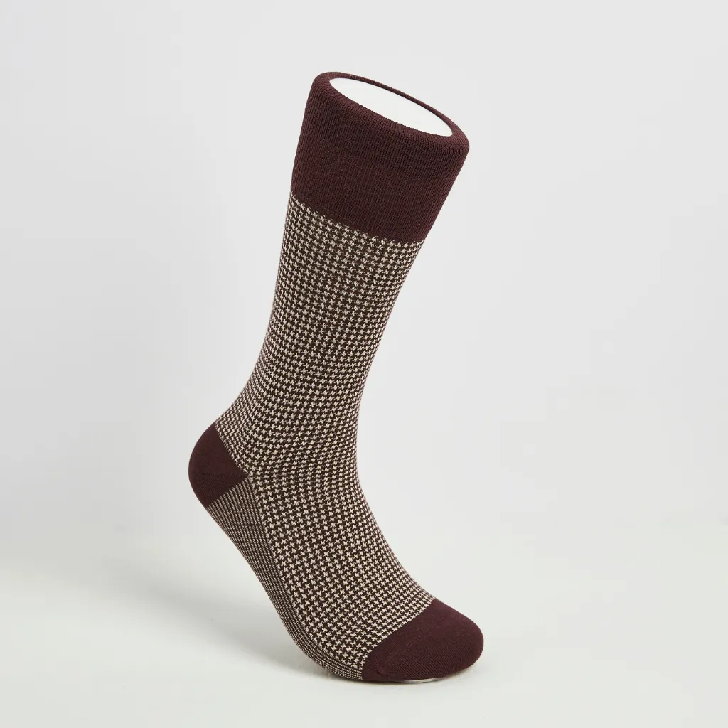 Houndstooth Burgundy Mid-Calf Socks