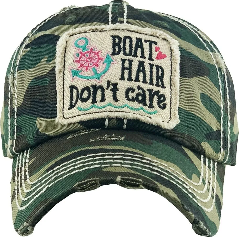 KBV1356 "Boat Hair Don't Care" Vintage Washed Baseball Cap