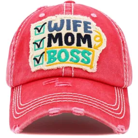 KBV1461 "Wife Mom Boss" Washed Vintage Ballcap