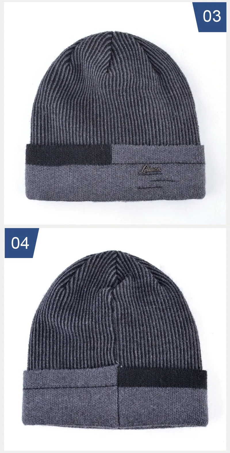 Knitted Winter Beanie For Men - Gray,Blue